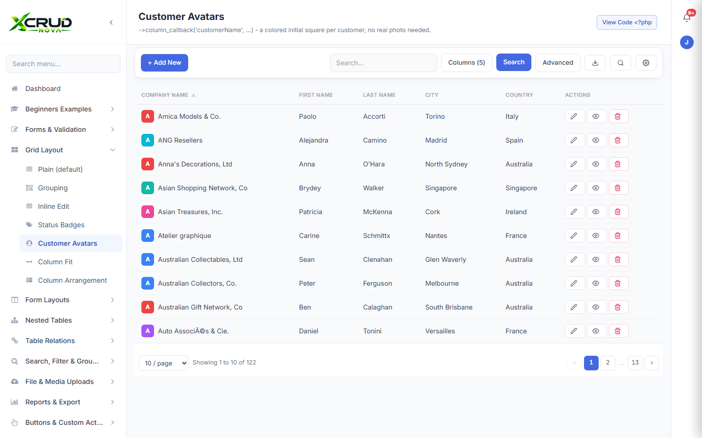 A grid showing customer avatars