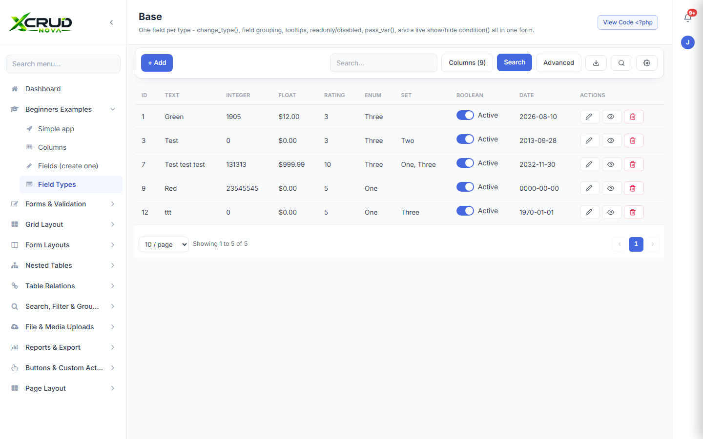 Every supported field type in one form