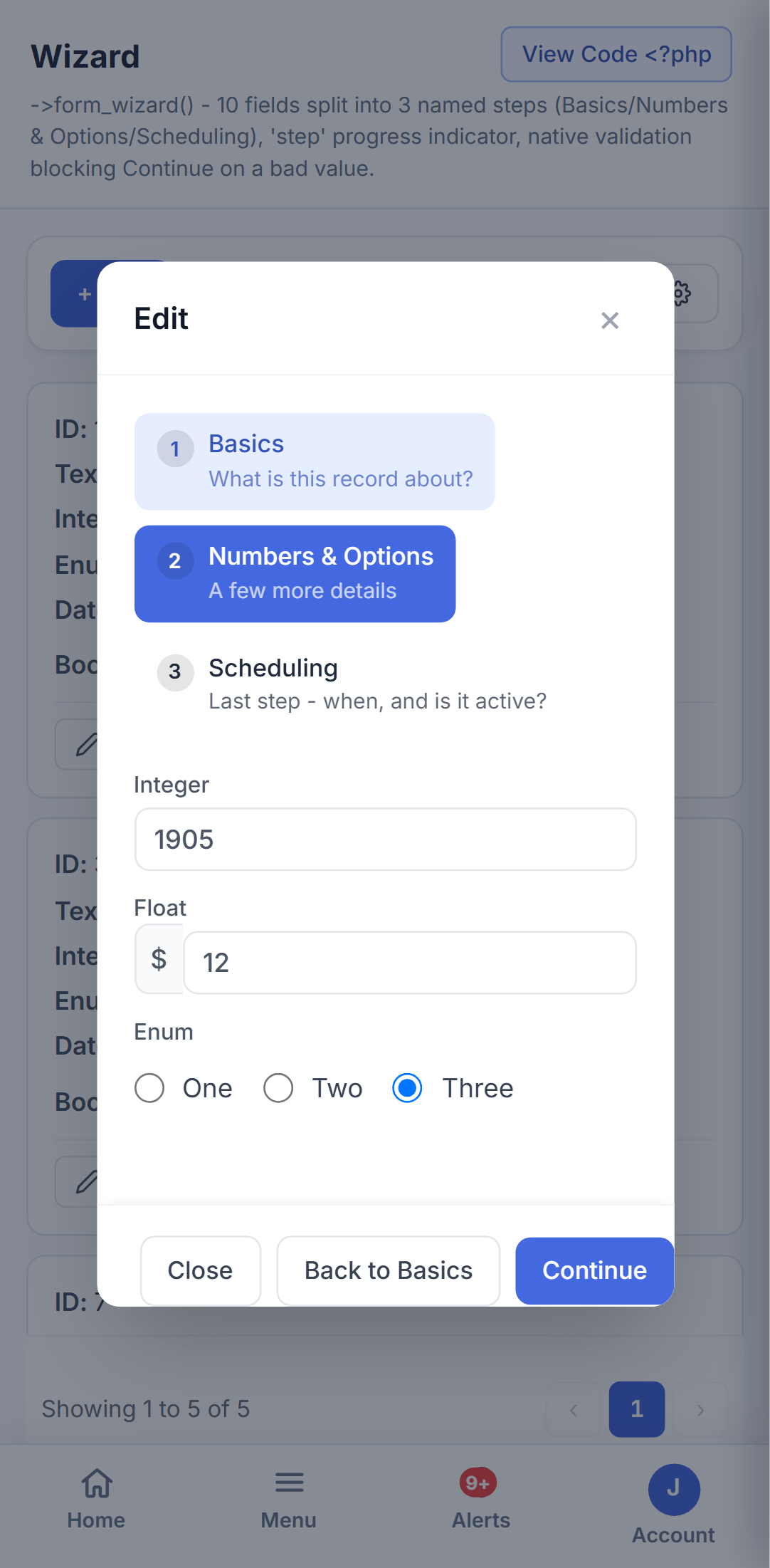 xCRUD Nova on a phone - multi-step form