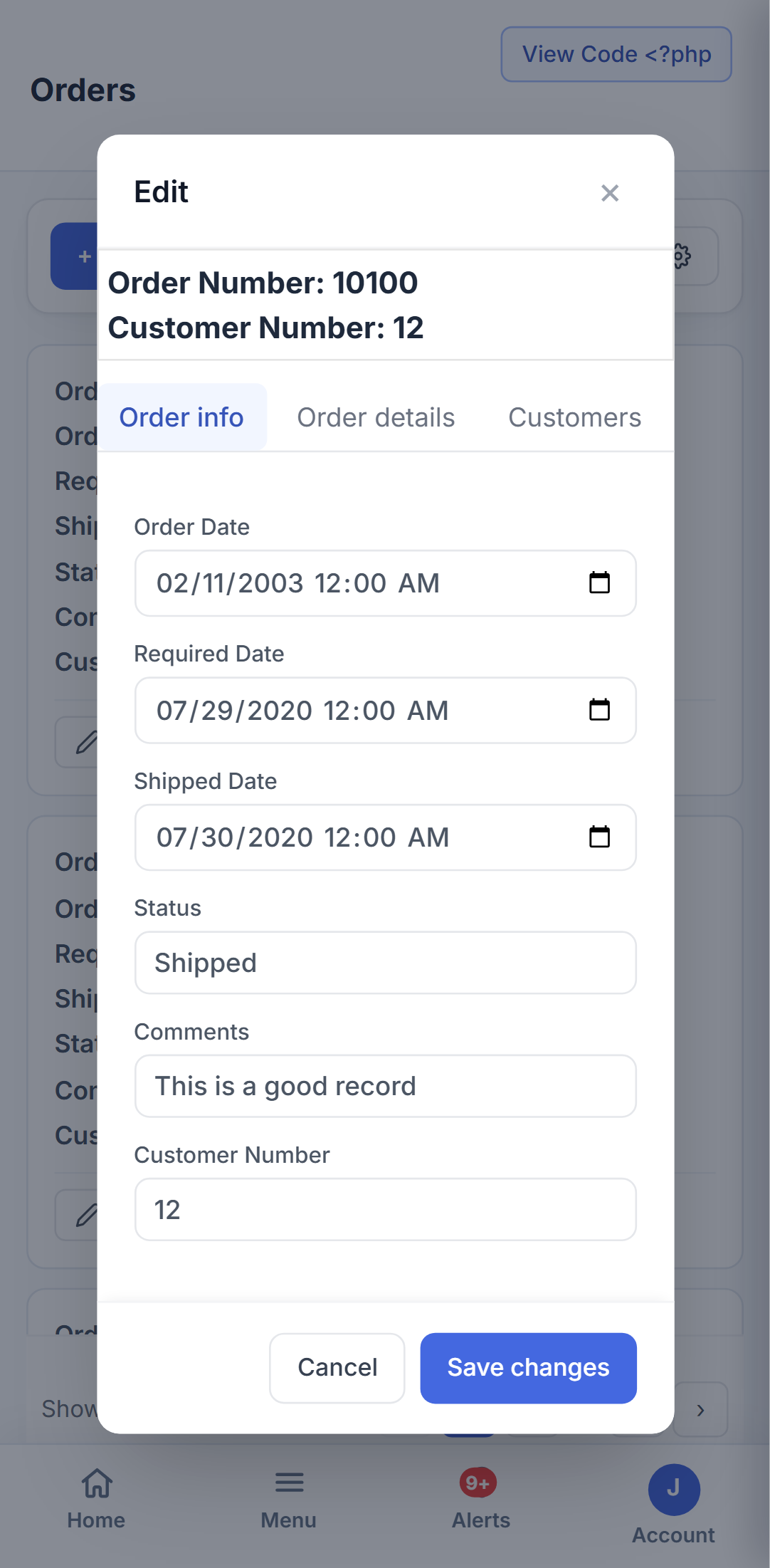 xCRUD Nova on a phone - nested tabs