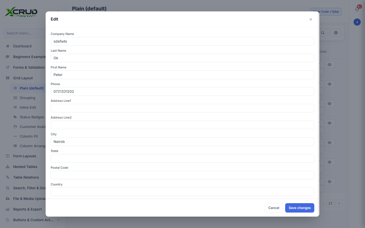 xCRUD Nova page editor
