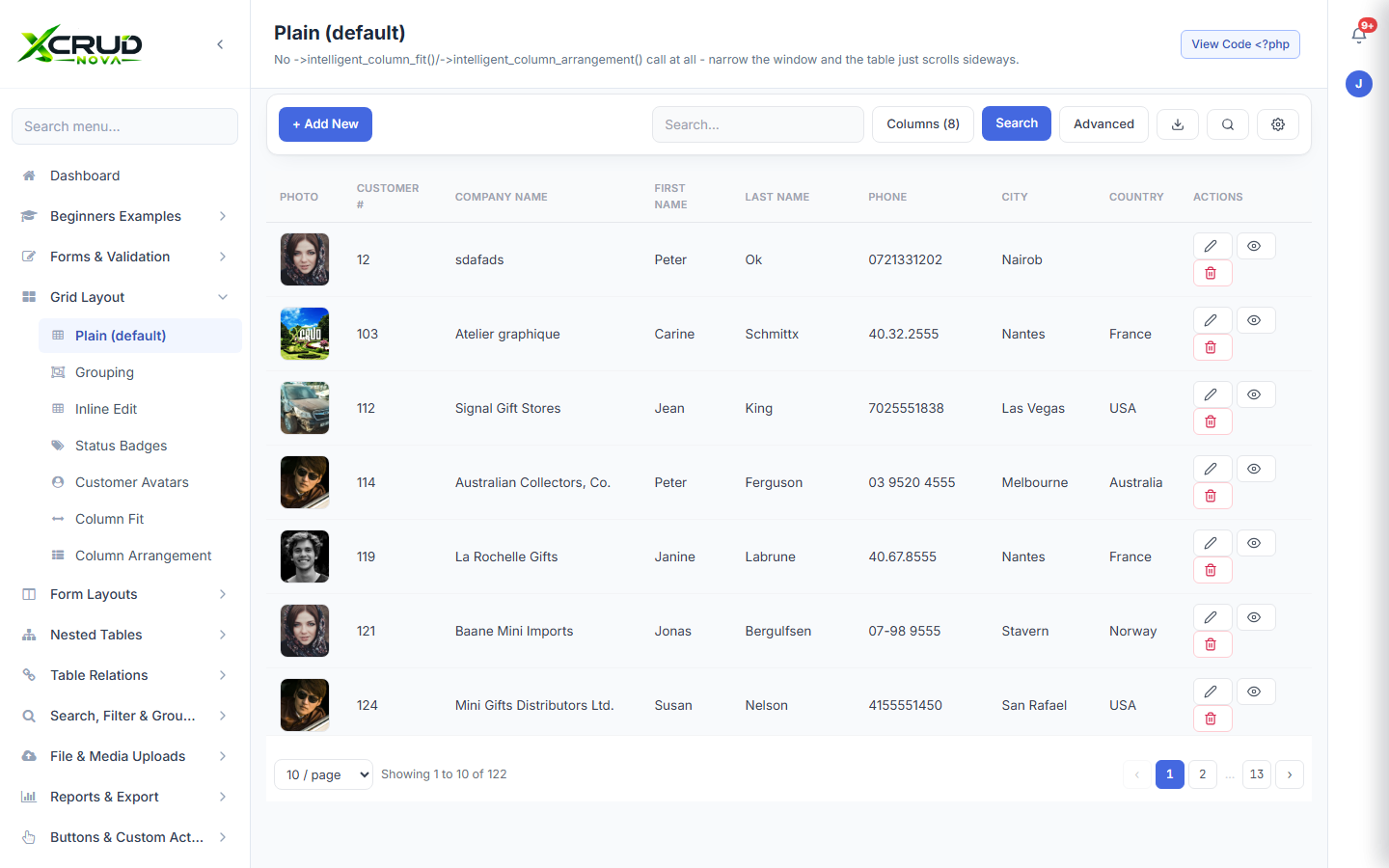 xCRUD Nova admin page